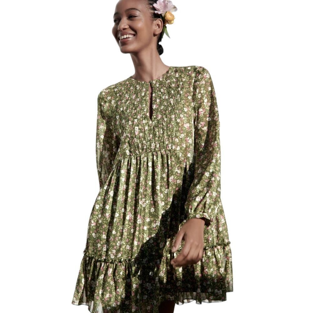 ZARA | Green | FLORAL PRINT DRESS - Picture 5 of 10